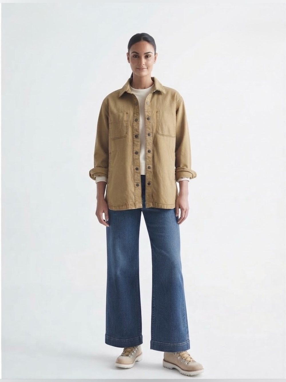 DU/ER Women's Khaki Denim Utility Shacket Shirt Jacket Size Small